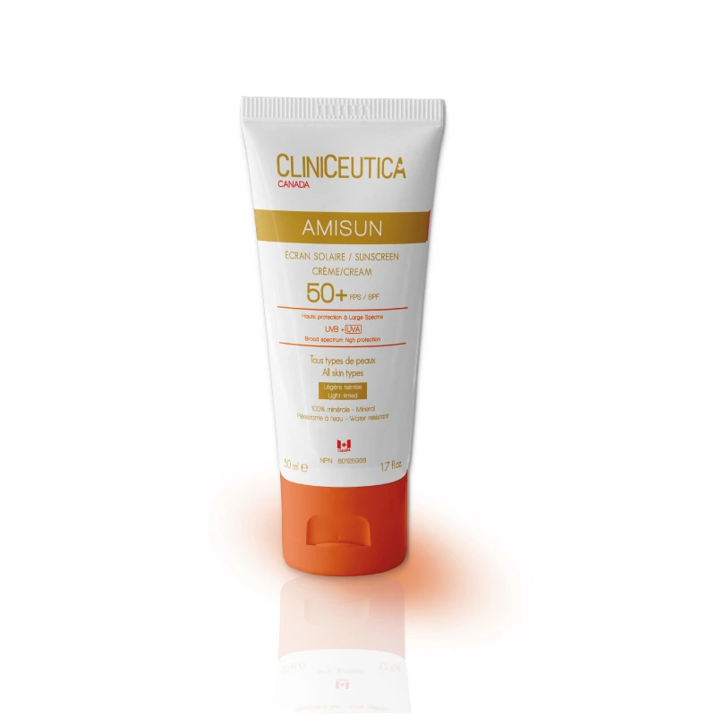 CLINICEUTICA Amisun Crème Teintée Légère SPF50+ 50ml Protection Solaire Haute Teint Unifié Résistante Eau Sport Tous Types de Peaux