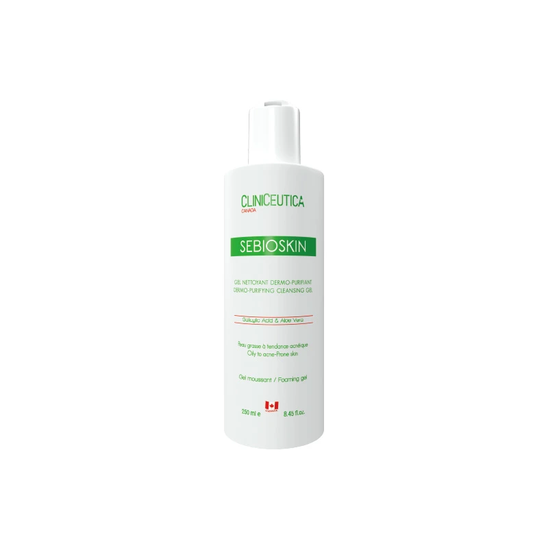CLINICEUTICA Sebioskin Gel Nettoyant 250ml Purifiant Peaux Grasses Acnéiques Sans Savon