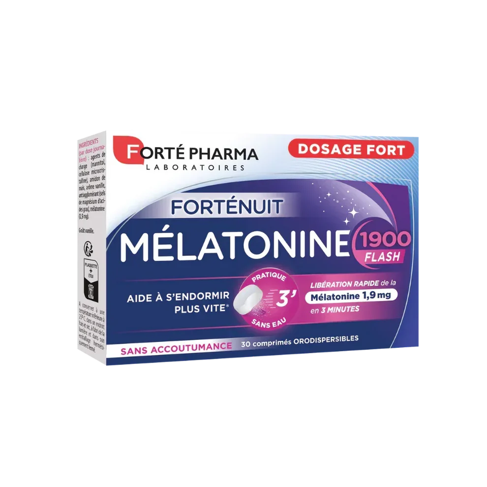 FORTÉ PHARMA – Forténuit (dosage Fort Action Rapide) Mélatonine 1900 Endormissement Facilité 1.9mg – 30 Comprimés