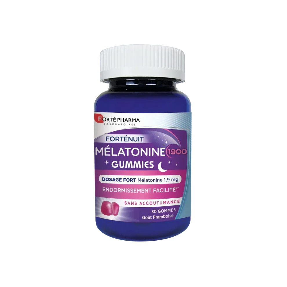 FORTÉ PHARMA – Forténuit (dosage Fort) Mélatonine 1900 Endormissement Facilité Goût Framboise 1.9mg – 30 Gummies