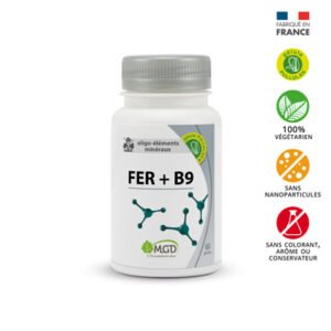 MGD NATURE – Oligo-éléments Minéraux Fer + B9 – 60 Gélules