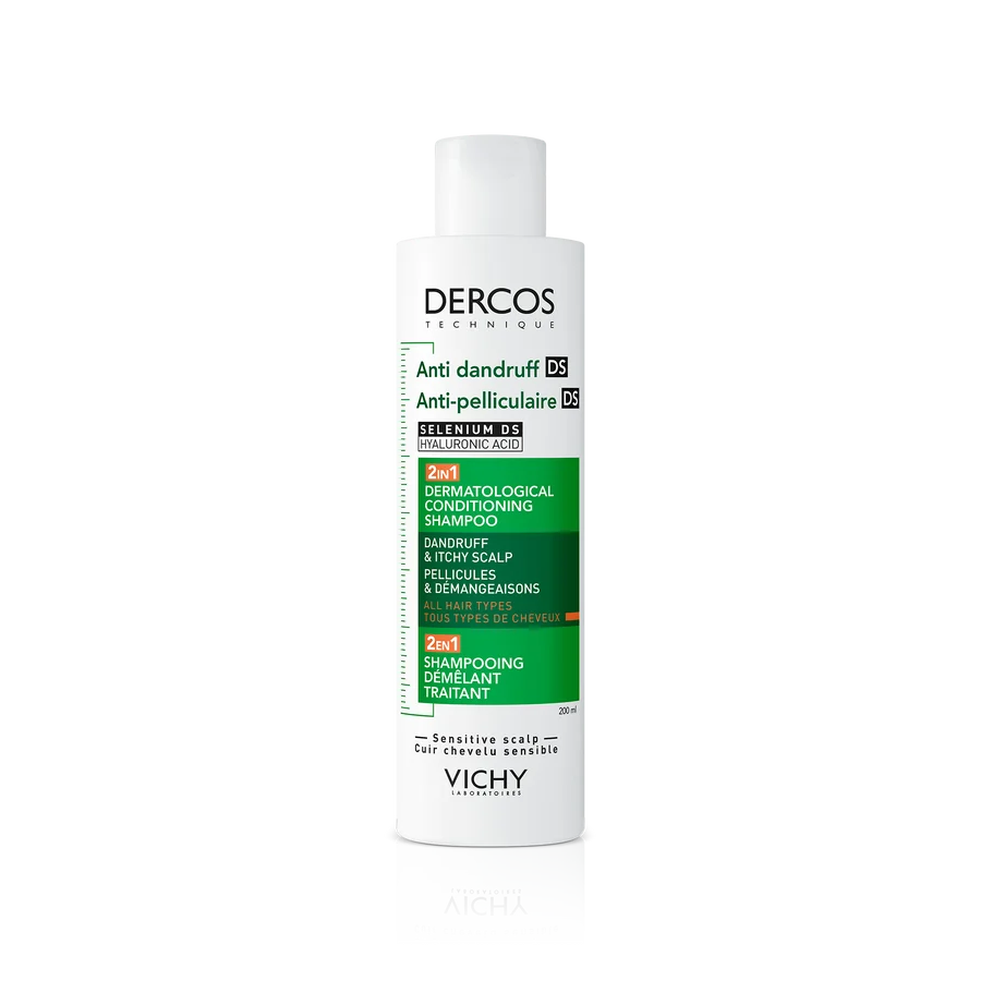 VICHY – Dercos DS Shampoing 2en1 Démêlant Traitant Anti-Pelliculaire Cuir Chevelu Sensible – 200ml
