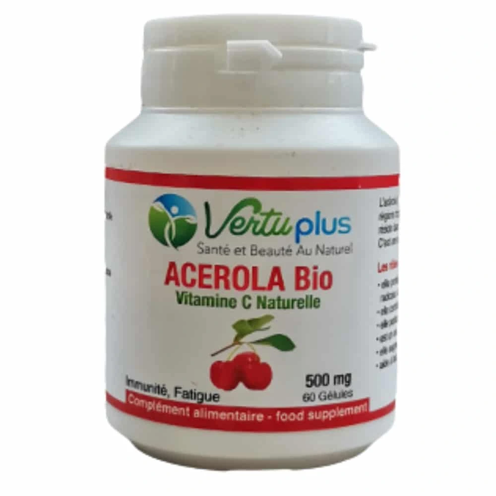 VERTUPLUS – Acerola Bio Vitamine C Naturelle Immunité Et Fatigue 500mg – 60 Gélules