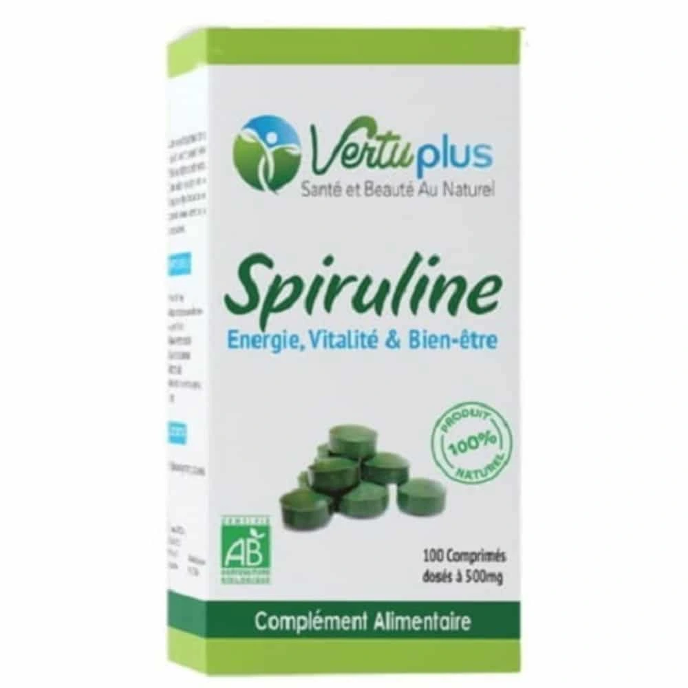 VERTUPLUS – Spiruline Energie, Vitalité Et Bien-être 500mg – 100 Comprimés