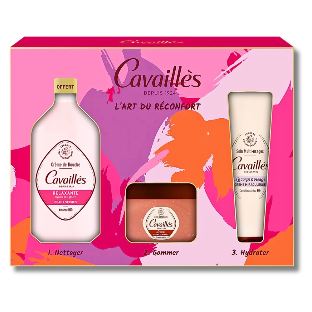 CAVAILLÈS – Coffret Cr Douche Relaxant+Baume Gommant+Cr Miraculeuse