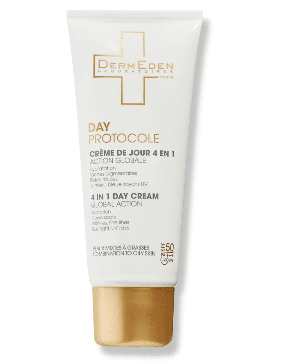 DERMEDEN – Day Protocole Creme de Jour 4en1 Action Globale Peau Mixte a Grasse SPF50 – 50ml