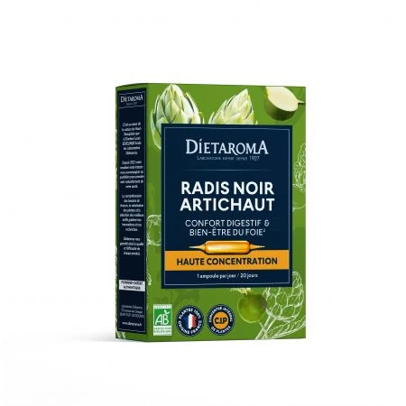 DIETAROMA – Radis Noir et Artichaut Ampoules Haute Concentration Bio – 20u
