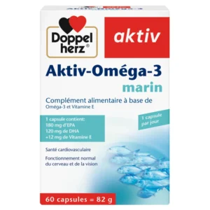 DOPPEL HERZ – Aktiv Omega-3 Marin Sante Cardiovasculaire, Cerveau et Vision – 60 Capsules